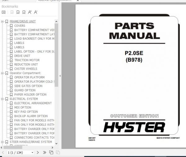 Hyster Electric Motor Hand Trucks B978 P2.0SE Parts Manual 4061497 1