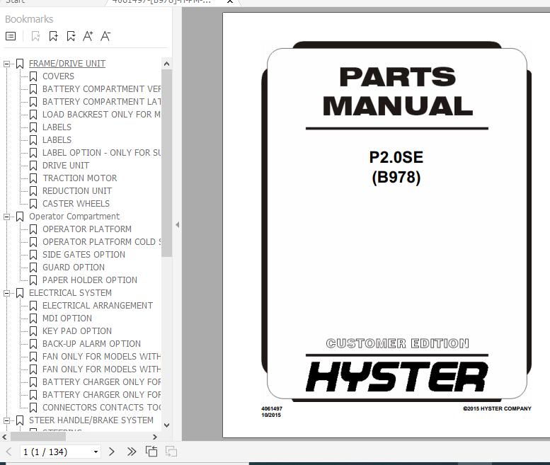 Hyster Electric Motor Hand Trucks B978 P2.0SE Parts Manual 4061497 1