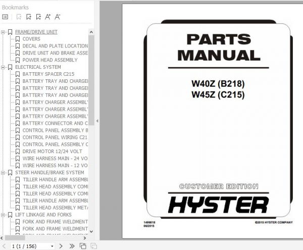 Hyster Electric Motor Hand Trucks C215 W45Z Parts Manual 1499818 1