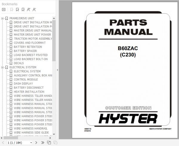 Hyster Electric Motor Hand Trucks C230 B60ZAC Parts Manual 4096116 1
