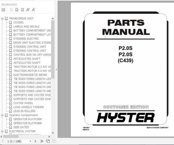 Hyster Electric Motor Hand Trucks C439 P2.0S Parts Manual 1567001 1