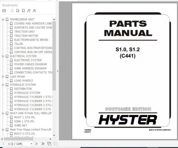 Hyster Electric Motor Hand Trucks C441 S1.0 AC S1.2 AC Parts Manual 1668890 1