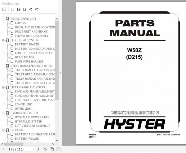 Hyster Electric Motor Hand Trucks D215 W50Z Parts Manual 1615061 1