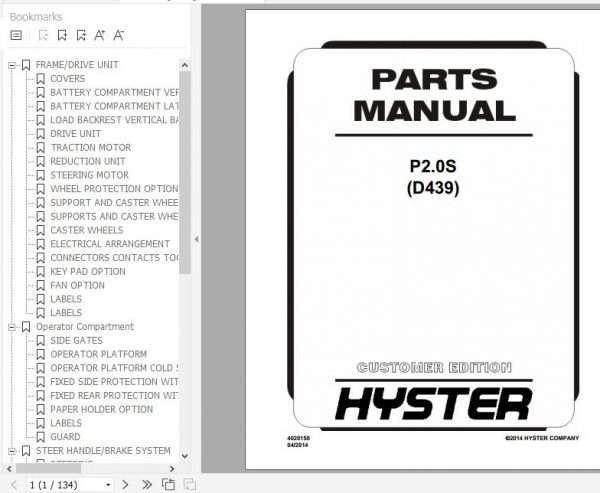 Hyster Electric Motor Hand Trucks D439 P2.0S Parts Manual 4020150 1