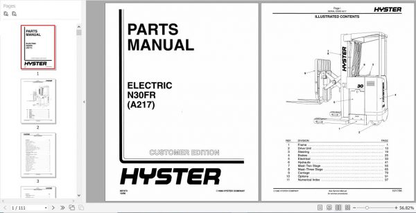 Hyster Electric Motor Narrow Aisle Trucks A217 N30FR Parts Manual 897473 1