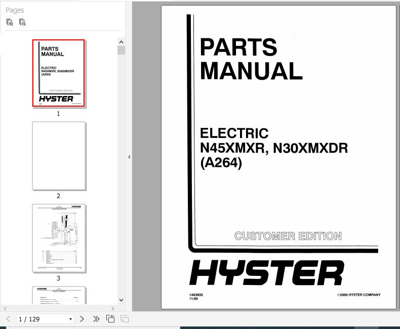 Hyster Electric Motor Narrow Aisle Trucks A264 N30XMXDR N45XMXR Parts Manual 1