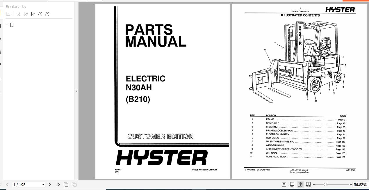 Hyster Electric Motor Narrow Aisle Trucks B210 N30AH Parts Manual 897892 1
