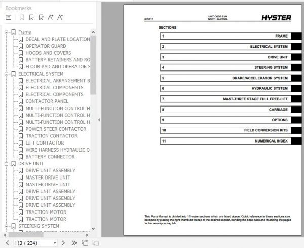 Hyster Electric Motor Narrow Aisle Trucks B264 N30XMXDR3 N45XMXR3 Parts Manual 1496159 2