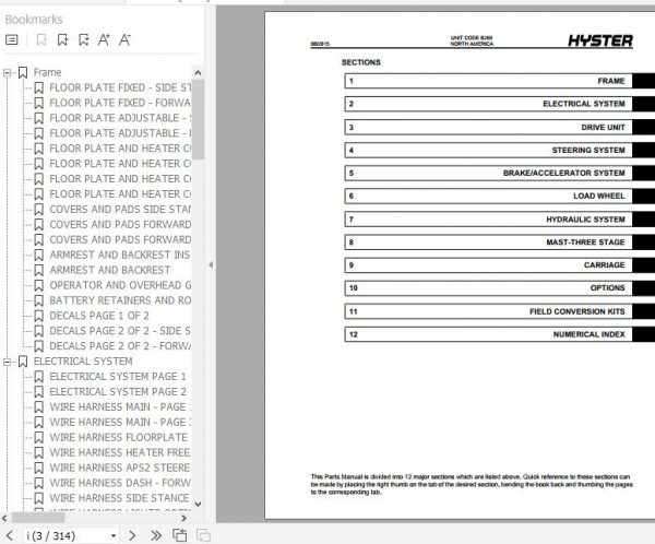 Hyster Electric Motor Narrow Aisle Trucks B265 N35ZRS2 N40ZRS2 N30ZDRS2 Parts Manual 4075009 2