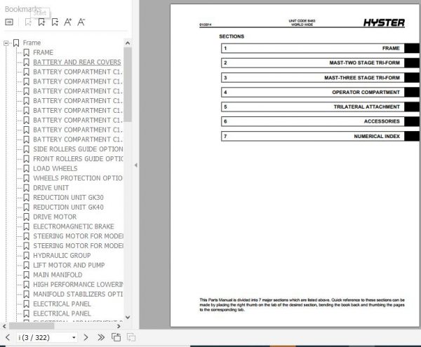 Hyster Electric Motor Narrow Aisle Trucks B463 C1.0 C1.3 C1.3 LWBV30ZMU Parts Manual 1596190 2
