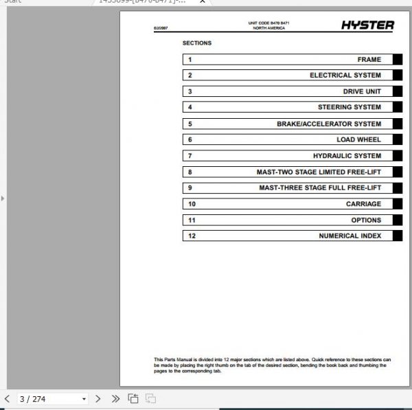 Hyster Electric Motor Narrow Aisle Trucks B471 N50XMA2 Parts Manual 1453699 2
