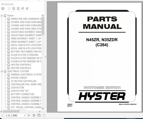 Hyster Electric Motor Narrow Aisle Trucks C264 N45ZR N35ZDR Parts Manual 1590967 1