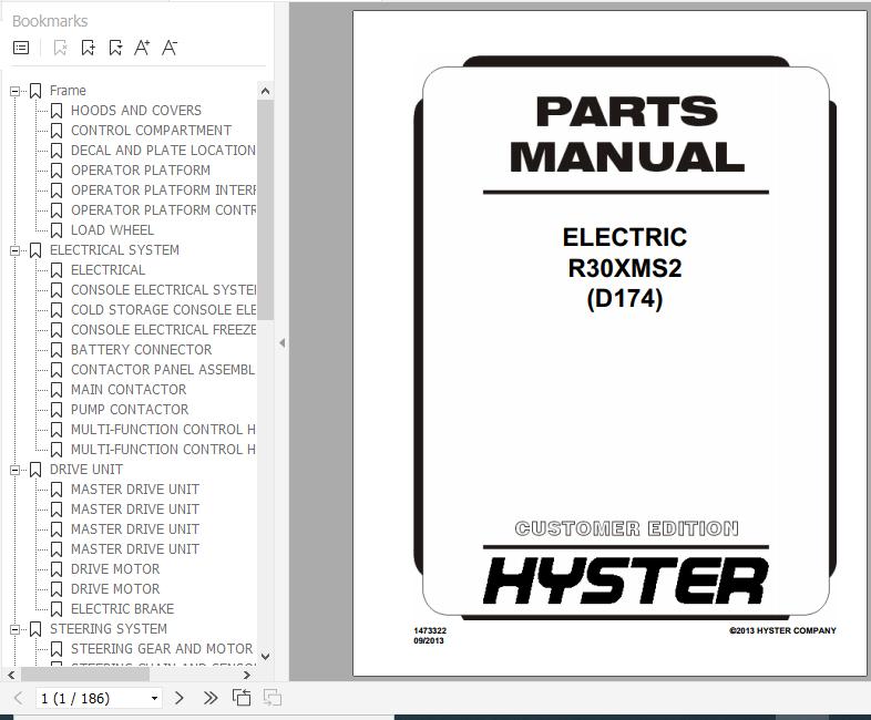 Hyster Electric Motor Narrow Aisle Trucks D174 R30XMS2 Parts Manual 1473322 1