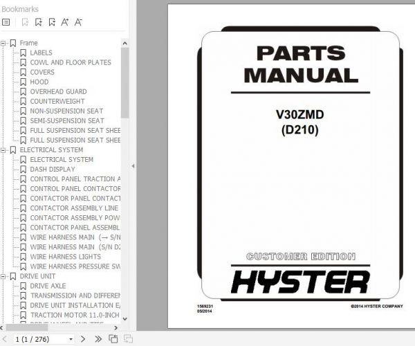 Hyster Electric Motor Narrow Aisle Trucks D210 V30ZMD Parts Manual 1569231 1