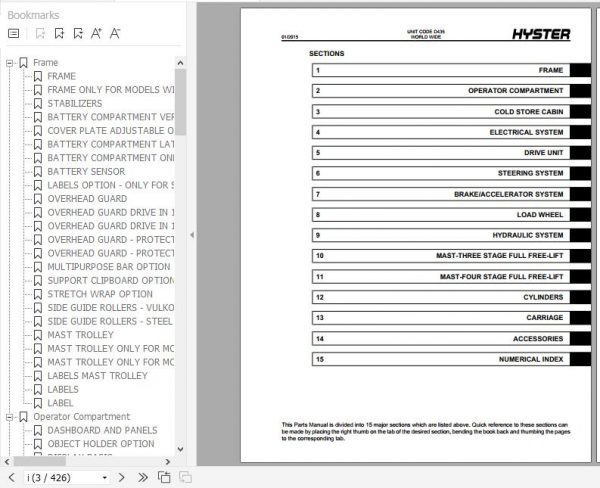 Hyster Electric Motor Narrow Aisle Trucks D435 R1.4 1.6 R1.6HD R1.6N R2.0 R2.0HD R2.5 Parts Manual 4065744 2