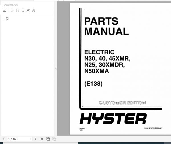 Hyster Electric Motor Narrow Aisle Trucks E138 N30 50XMRXMA Parts Manual 897705 1