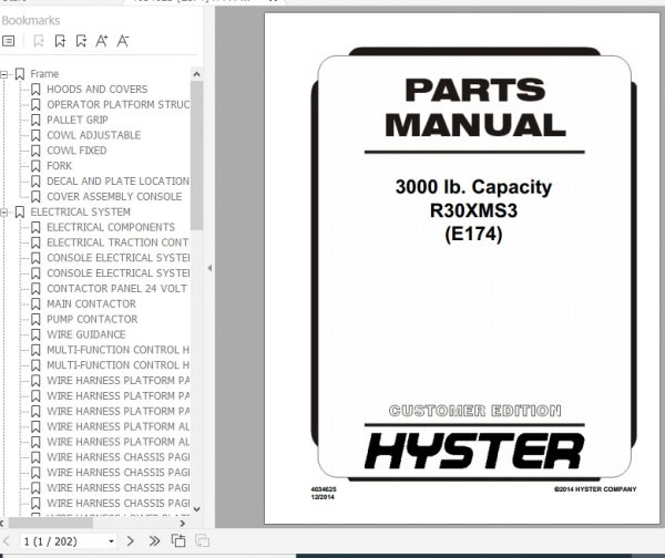 Hyster Electric Motor Narrow Aisle Trucks E174 R30XMS3 Parts Manual 4034625 1