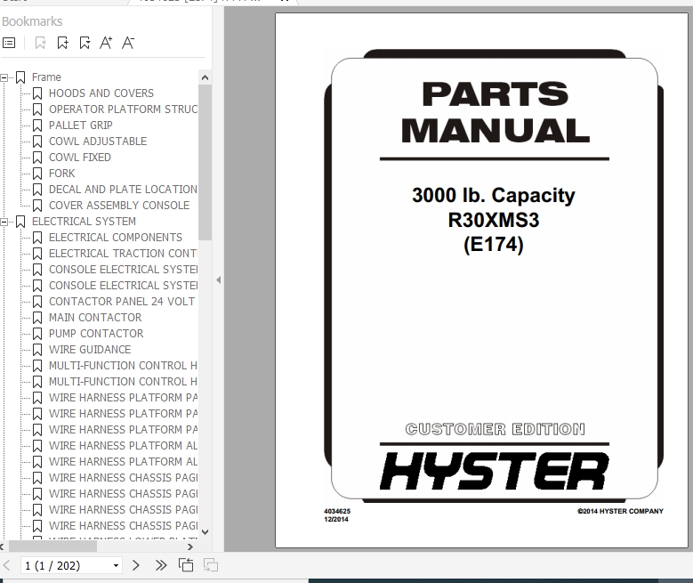 Hyster Electric Motor Narrow Aisle Trucks E174 R30XMS3 Parts Manual 4034625 1