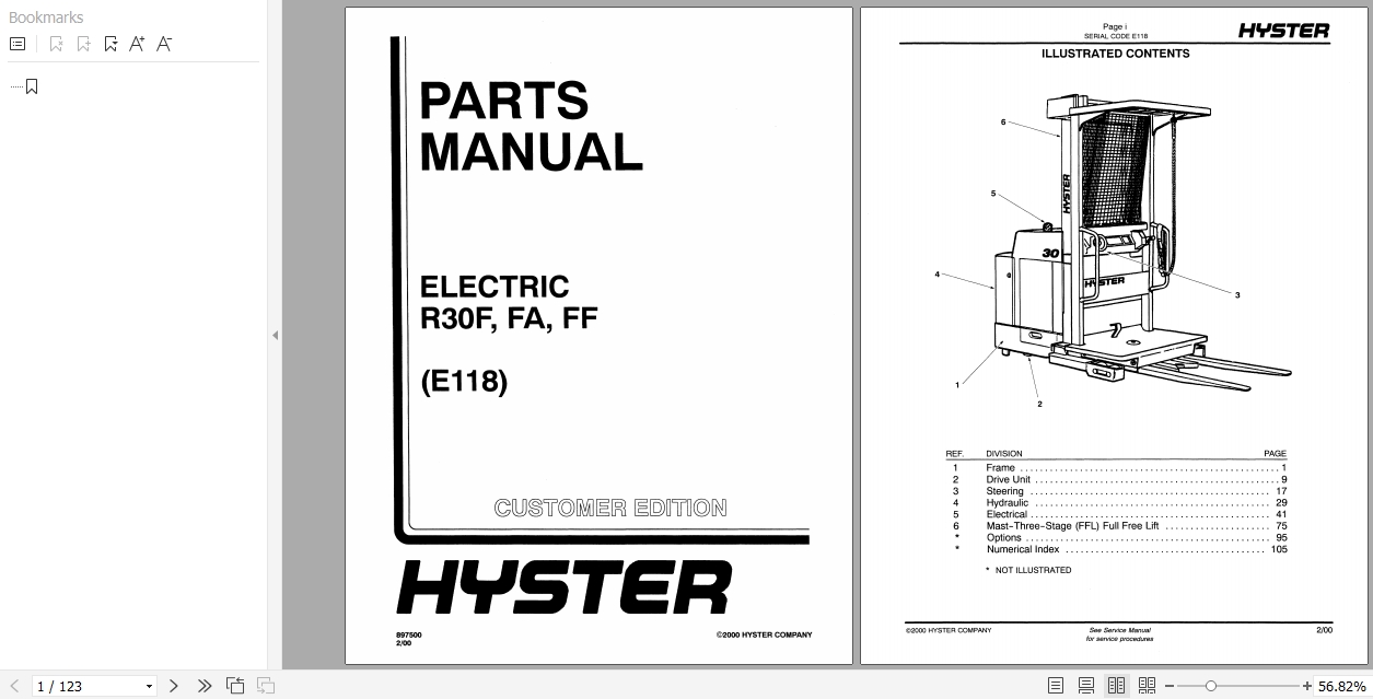 Hyster Electric Motor Narrow Aisle Trucks E18 R30F FA FF Parts Manual 897500 1