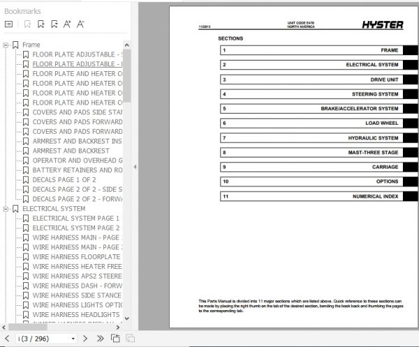 Hyster Electric Motor Narrow Aisle Trucks E470 N35ZR2 N40ZR2 N30ZDR2 Parts Manual 4075011 2