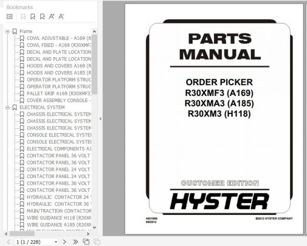 Hyster Electric Motor Narrow Aisle Trucks H118 R30XMF3 R30XMA3 R30XM3 Parts Manual 4031888 1