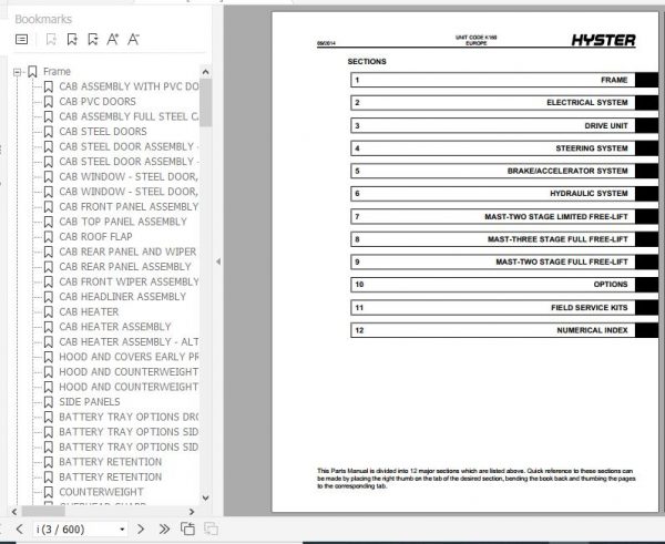 Hyster Electric Motor Rider K160 J1.5.XNT J1.6XNT J1.8XNT J2.0XNT Europe Trucks Parts Manual 1674207 2