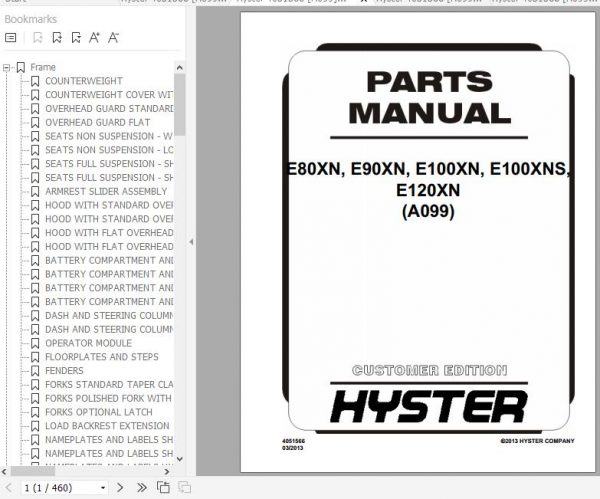 Hyster Electric Motor Rider Trucks A099 E80XN E100XN E100XNS E120XN Parts Manual 4051566 3
