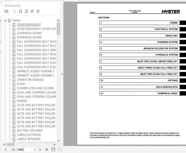 Hyster Electric Motor Rider Trucks A268 E2.2 E2.5 E3.0 E3.2 E3.5XN Parts Manual 1688836 2