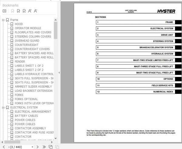 Hyster Electric Motor Rider Trucks A269 E1.6XN 2.0XN Parts Manual 4025340 2