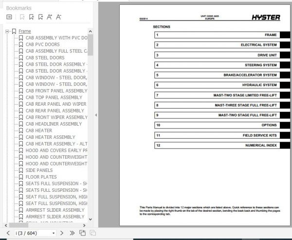 Hyster Electric Motor Rider Trucks A935 J1.6 2.0XN Europe Parts Manual 1690088 2