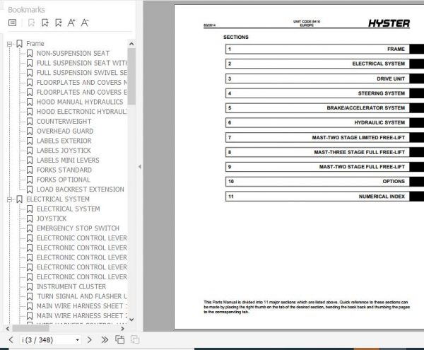 Hyster Electric Motor Rider Trucks B416 J2.00XM J2.50XM J3.00XM J3.20XM Europe Parts Manual 1616870 2