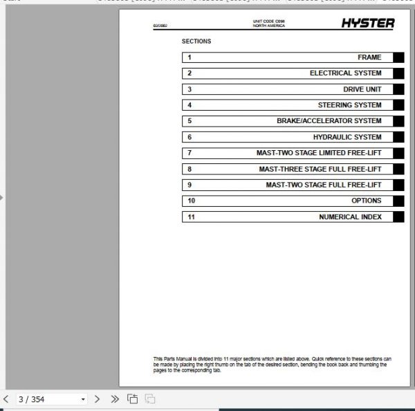 Hyster Electric Motor Rider Trucks C098 E80 120XL3 E100XL3S Parts Manual 1483861 2