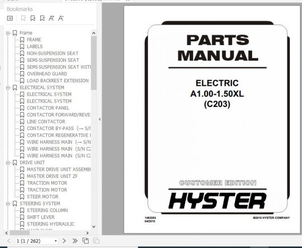 Hyster Electric Motor Rider Trucks C203 A1.00 1.50XL Europe Parts Manual 1482593 1