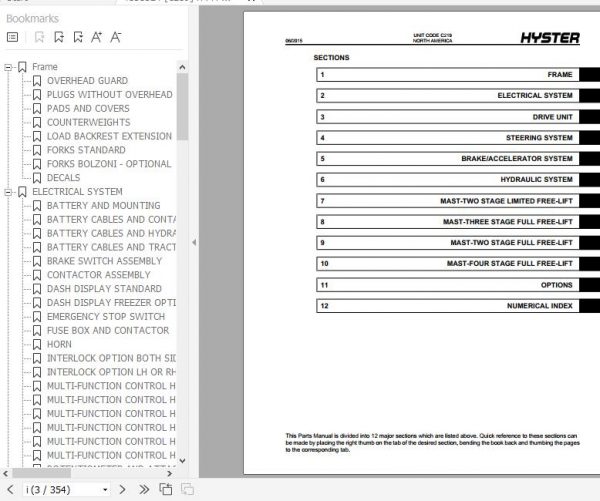 Hyster Electric Motor Rider Trucks C219 E30HSD3 E35HSD3 E40HSD3 Parts Manual Hyster 4131324 2