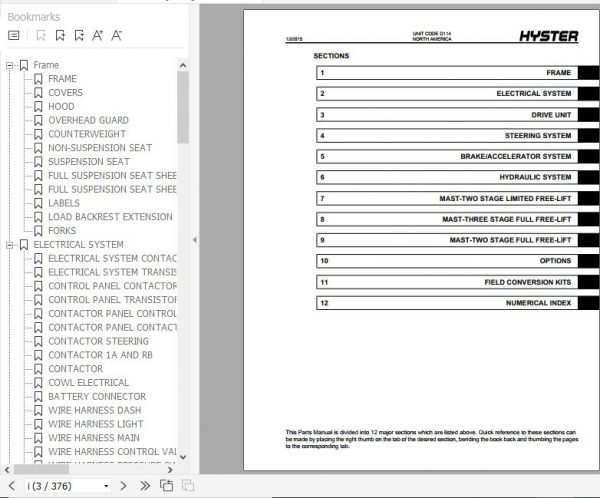 Hyster Electric Motor Rider Trucks D114 E25 35XM2 E40XM2S Parts Manual 1475783 2