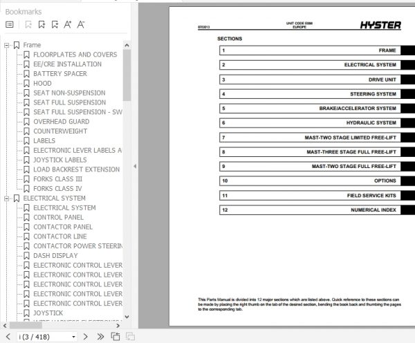 Hyster Electric Motor Rider Trucks E098 E3.50 4.00XL E4.50XLXLS E5.50XL Europe Parts Manual 1636006 2
