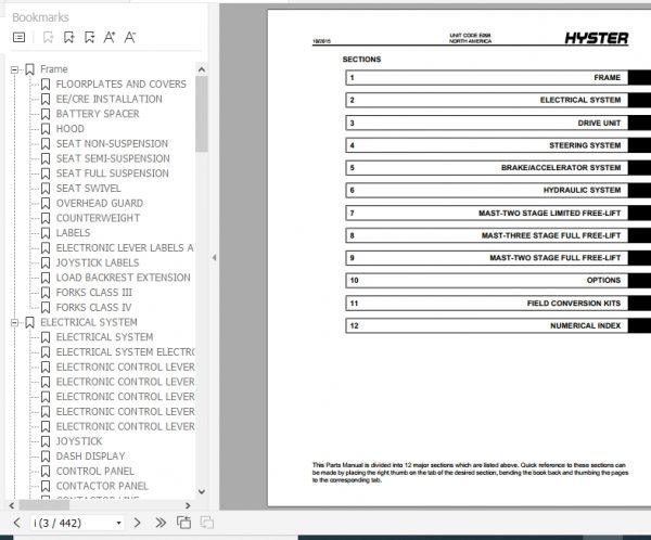 Hyster Electric Motor Rider Trucks E098 E70Z E80Z E100ZZS E120Z Parts Manual 1636002 2