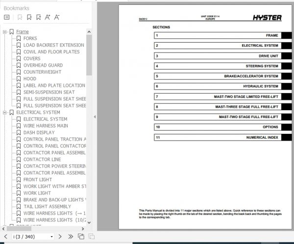 Hyster Electric Motor Rider Trucks E114 E1.50XM E1.75XM E2.00XM E2.00XMS Europe Parts Manual 1552145 2