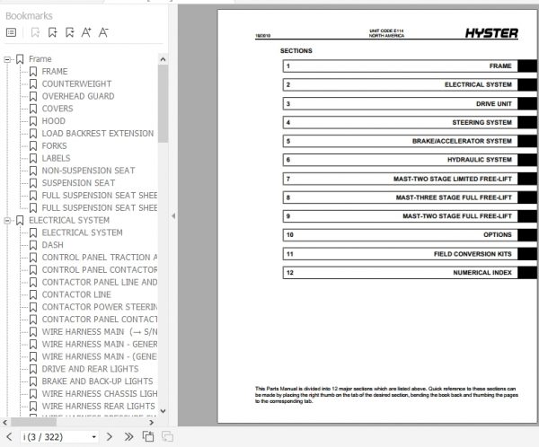 Hyster Electric Motor Rider Trucks E114 E25 40Z Parts Manual 1552143 2
