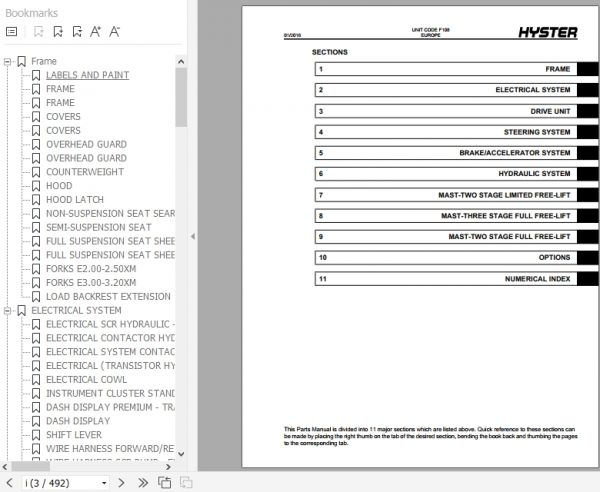 Hyster Electric Motor Rider Trucks F108 E2.00 3.20XM Europe Parts Manual 897562 2