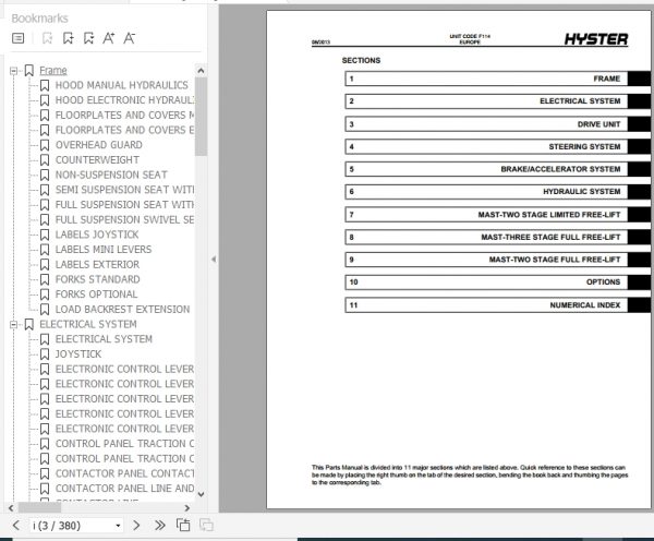 Hyster Electric Motor Rider Trucks F114 E1.50XM E1.75XM E2.00XMS Europe Parts Manual 1625063 2