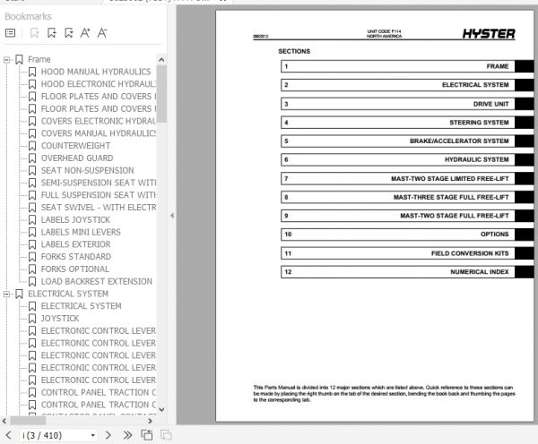 Hyster Electric Motor Rider Trucks F114 E25Z E30Z E35Z E40ZS Parts Manual 1625062 2