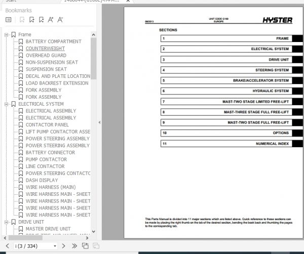 Hyster Electric Motor Rider Trucks G160 J1.60 2.00XMT Europe Parts Manual 1468044 2