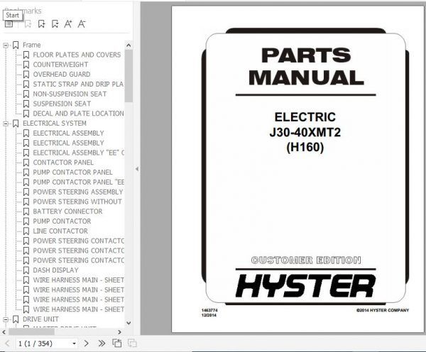 Hyster Electric Motor Rider Trucks H160 J30 40XMT2 Parts Manual 1463774 1
