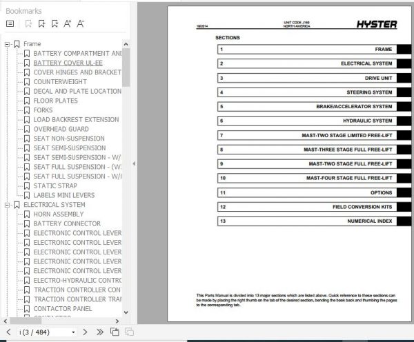 Hyster Electric Motor Rider Trucks J160 J30 35 40ZT Parts Manual 1554639 2