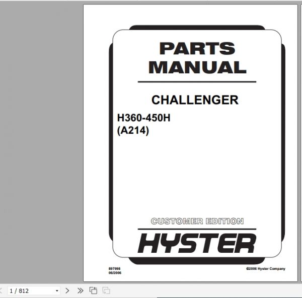 Hyster Forklift Truck A214 H360 400H 450H Parts Manual 2