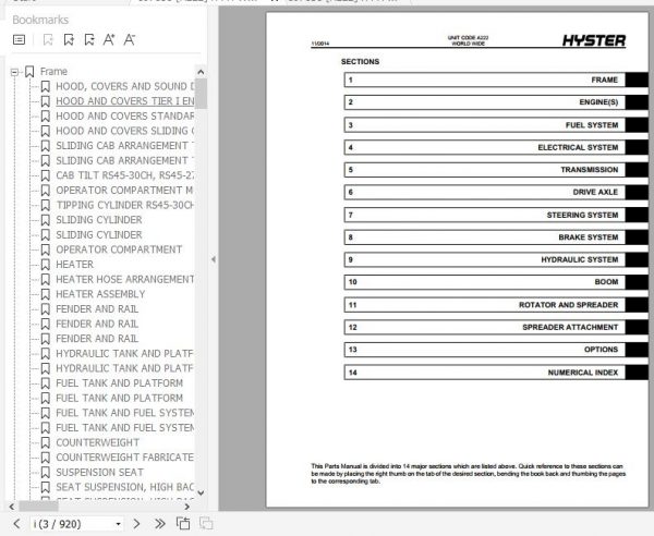 Hyster Forklift Truck A222 RS45 27IH 30CHRS46 30IH 33CH 33IH 36CH Parts Manual 897858 3