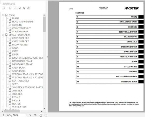 Hyster Forklift Truck A228 HR45 48EC Parts Manual 1472538 2