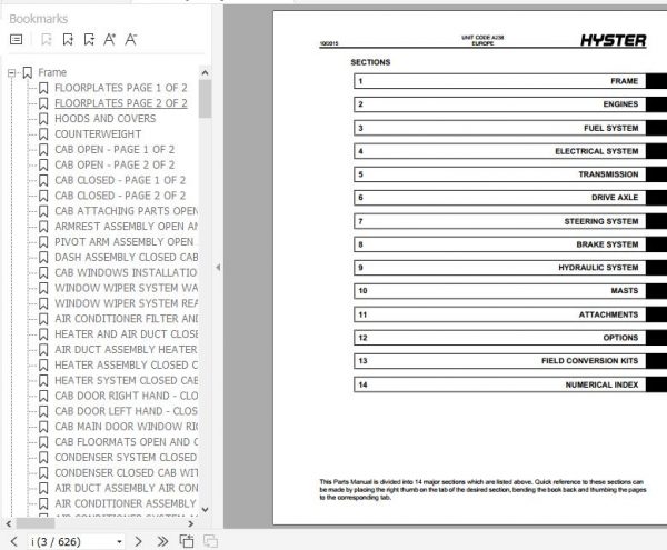 Hyster Forklift Truck A238 H16XM 9 H16XM 12 H18XM 7.5 H18XM 9 Parts Manual 4097354 2
