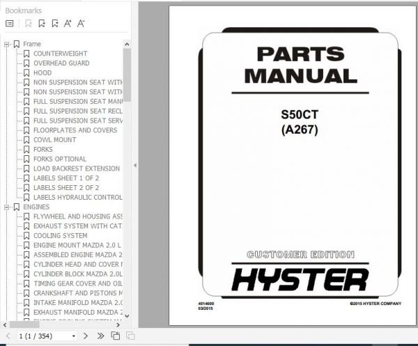 Hyster Forklift Truck A267 S50CT Parts Manual 4014600 1